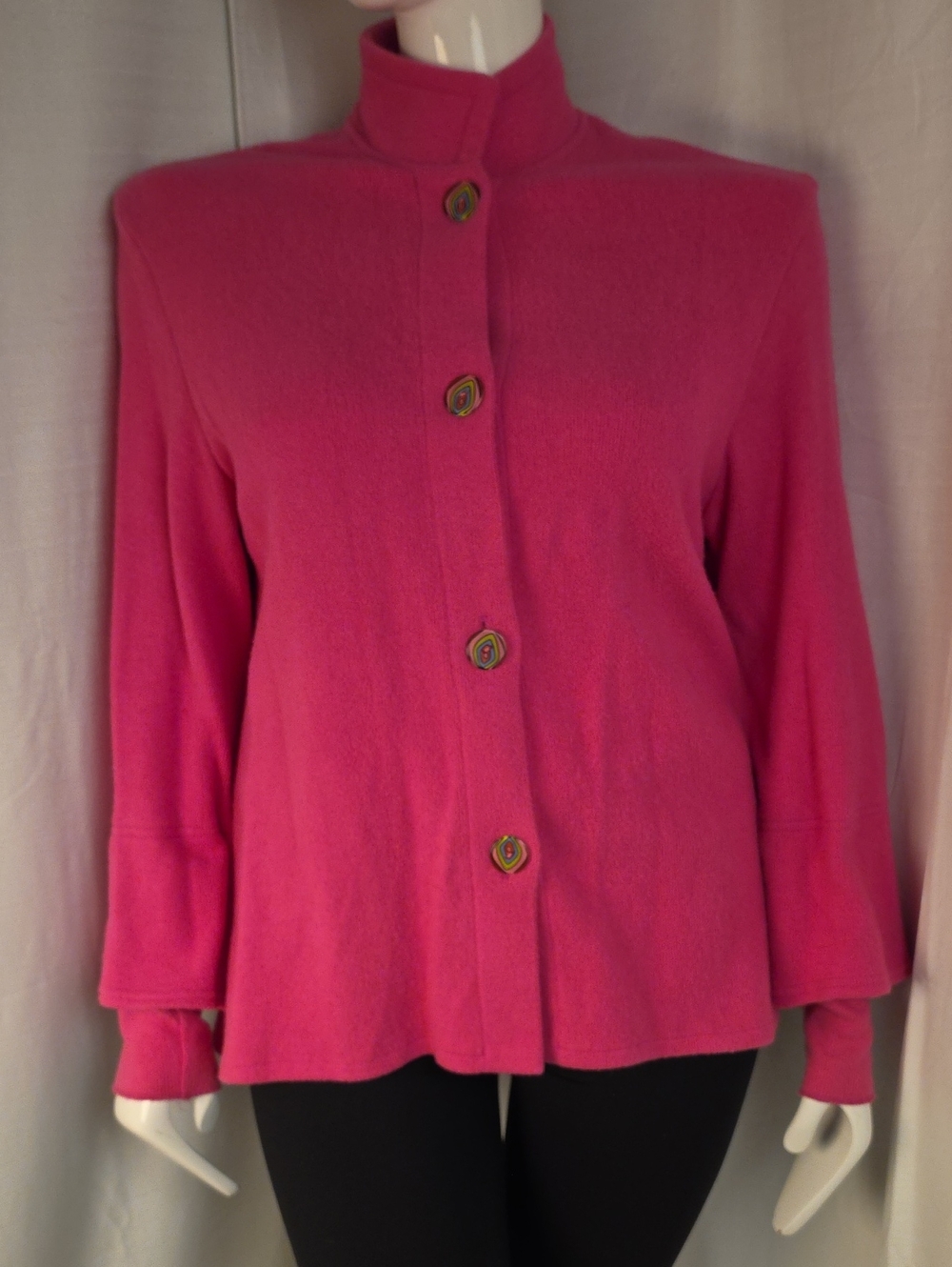 F.H. Clothing 100% Brushed Cotton Hot Pink Sweater with Funky Buttons Size Large